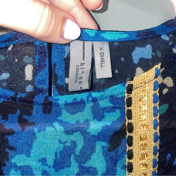 bl^nk bl-nk London Anthropologie Blue Leopard cheetah Miranda Peasant Blouse XS - Picture 6 of 9